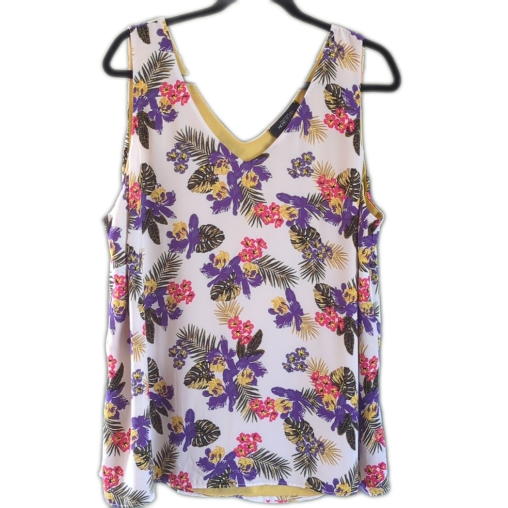 Michel Studio Tropical Print Flowy Reversible Summer Tank Top Sz 18 Plus 2x